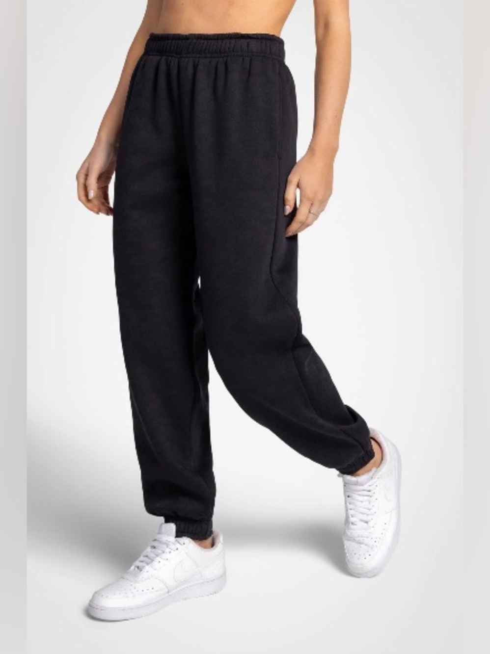 Kyodan Black Elastic Waistband Hidden Drawstring Fleece Baggy Jogger Pants